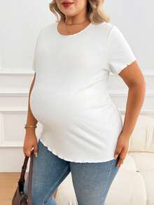 Plussiva 夏季大码休闲日常基础款白色罗纹高弹棉修身T恤，适合孕妇穿着。大码孕妇纯色圆领短袖休闲上衣，孕妇衬衫，女士大码棉质上衣，白色上衣，大码T恤，女士大码孕妇衬衫，孕妇上衣，女士大码短袖上衣，棉质大码女装，棉质孕妇上衣，大码孕妇上衣，孕妇棉质上衣，大码棉质上衣，孕妇服装，孕妇上衣，孕妇衬衫，女士棉质上衣，孕妇棉质运动上衣，女士瑜伽上衣，工作衬衫，免烫衬衫，女士T恤，女士夏季上衣，大码女士上衣，女士棉质上衣，女士曲线棉质上衣，女士大码上衣，女士大码上衣，女士遮肚休闲上衣 - 白色 - 查看 7