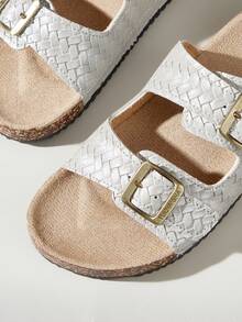 Solecia Women's Buckle Design Casual Fashionable Flat Sandals - Silver - View 5