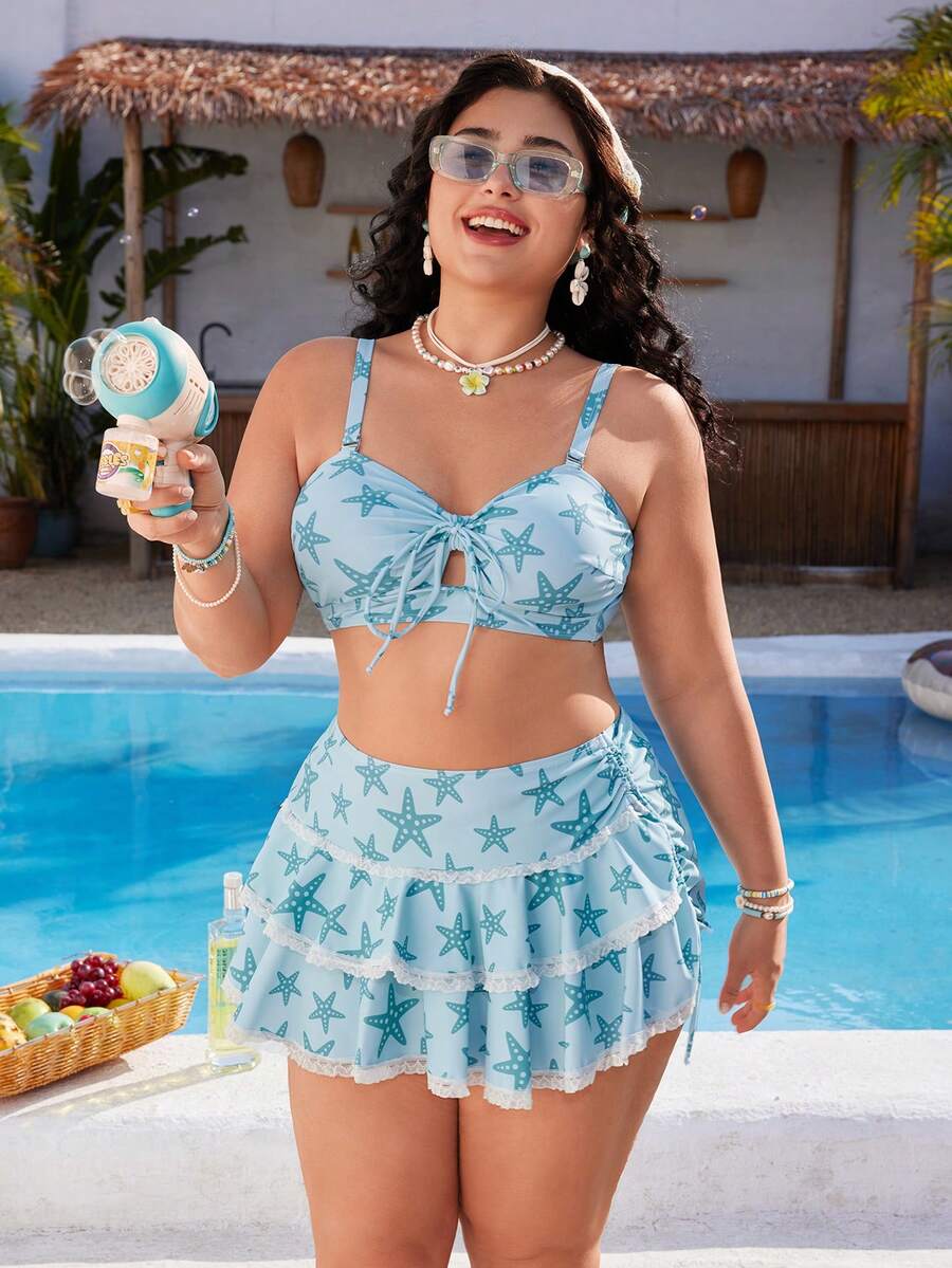 Swim Mod 2pcs Women's Starry Print Swimsuit, Cute And Playful For Summer - Blue - View 1