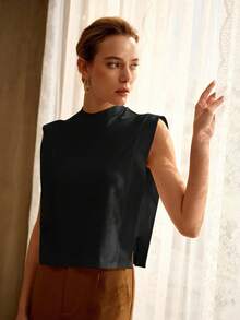 MOTF PREMIUM ÁO TANK TOP DỆT KIM CỔ ĐỨNG BẰNG COTTON, XUÂN/HÈ - màu đen - Xem 4