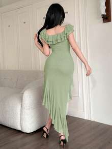 Feyla Casual Ruffled Hem Long Dress For Women - Green - View 6