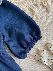 PrepCrw 1pc Young Girls' Elegant Lace Collar Petal Sleeve Navy Blue Dress, Suitable For Casual, Outings, Gatherings, Festivals, Spring And Summer - Navy Blue - View 7