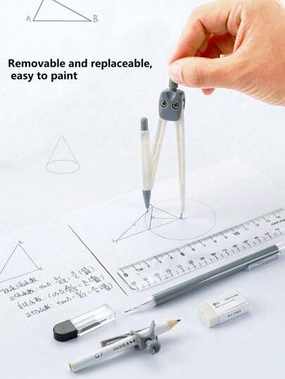 9 Stück Mathematik Zeichenwerkzeug Set im Kompass- und Lineal-Stil mit Radiergummi für Schülerprüfungen und Hausaufgaben, einfach zu bedienen, verschenkbar, vielseitig, geeignet für Grundschüler