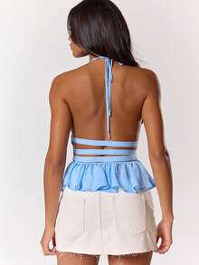 MUSERA Trägertop mit Peplum-Saum, Urlaubsmode Ibiza Beachwear Boho Urlaub Sexy Elegant Ibiza Festival Western Nachtausgang Ausgehen Tops Club Herbst Winter Land - Blau - Übersicht 2