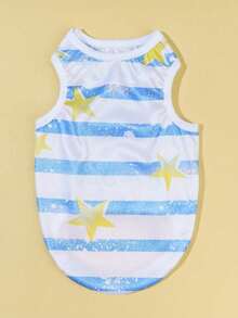 PETSIN 1 chiếc áo vest mùa hè dễ thương cho thú cưng, họa tiết sọc xanh biển và ngôi sao vàng. - Nhiều màu - Xem 4