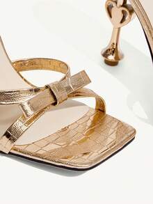 CUCCOO CHICEST 金色时尚休闲露趾女式高跟凉鞋 - 香檳色 - 查看 5