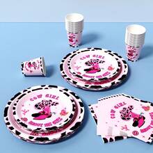 Pink Denim Style Disposable Plates, Napkins And Cups Set, Serves 8 Guests. This Disposable Party Supplies Set (Including Plates, Napkins And Cups) Is Perfect For Birthday Parties, Weddings And Family Picnics. - View 4