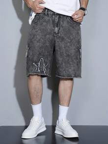 Manfinity Hypemode Shorts vaqueros de hombre de ajuste suelto y desgastados de estilo casual - Gris - Ver 3