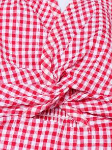 GlowEve 女士格子吊带扭结设计短裙 - 紅色 - 查看 5