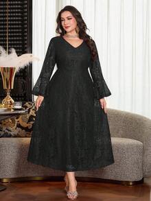 Modelyn Plus Flare Sleeve Lace Dress - Black - View 3