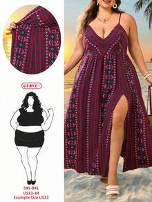 SHEIN CURVE+ Curve Size US22音乐节、海滨度假、波西米亚风大码女士度假长裙、度假长裙、沙滩度假 - 彩色 - 查看 10