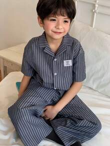 DAZY Young Boys Striped Short Sleeve Pajama Set - Grey - View 6