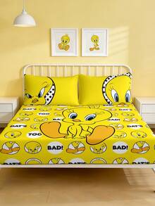 LOONEY TUNES X SHEIN 1Pc Yellow Cui Di Printed Mattress, Soft And Warm, Comfortable And Breathable, Multiple Sizes, Suitable For Single Bed/Double Bed/Queen Bed/King Bed, Machine Washable - Yellow - View 2