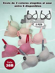 2 Pzs Sostén Push-Up B Cup Sin Costuras con Diseño de Rayas, Sujetadores de Diseño Cómodos y Deportivos, para Tallas Grandes y Pequeñas,Colores Aleatorios - PB862-2Pzs - Ver 12