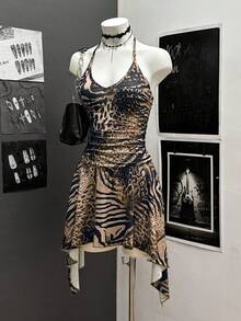 StreetHx Women's Bohemian Style Animal Print V-Neck Halter Dress - Multicolor - View 7