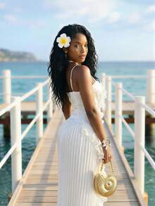 Slaydiva New Early Spring, Spring And Summer Music Festival, Valentine's Day, Easter, Bohemian Style, Nomadic Style, Casual And Simple Basic Style, Cruise Party, Birthday Party, Daily Date, Casual Vacation, Elegant Commuting, Halter, Strapless, Pleated Ruffles, Side High Slit To Thigh Pleated Skirt, White Dress, Long Dress For Women -A - White - View 3