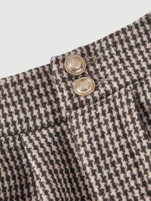 SHEIN MOD Petite Fit For The 150-160cm,Plaid Skirt With Metal Buttons – Vintage College And 70s Style, Perfect For School Look, Commuting, And Office Wear Petite Perfect, Women's Casual & Office Houndstooth Pattern Skirt Mini Skirts Women's Skirts Checkered Skirt Wool Skirt Pleated Skirt - Khaki - View 3