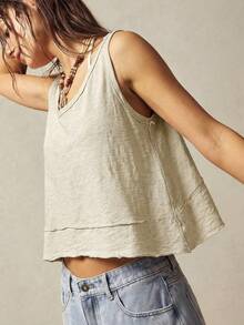 Bohemela Women's Solid Color V-Neck Asymmetrical Hem Knit Vest,Summer Top - Apricot - View 7