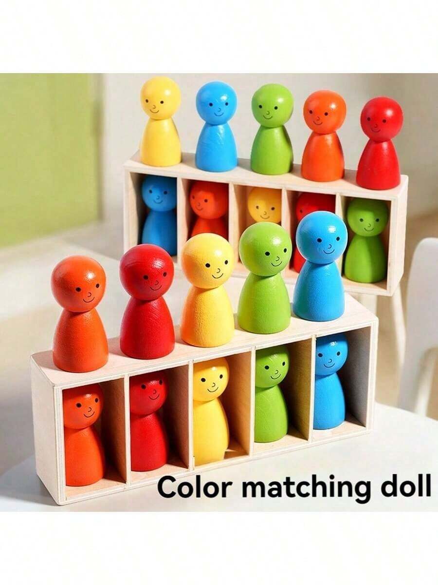 Montessori Color Recognition Wooden Stacking Color Sorting Puzzle Game Educational Toy For Toddlers
