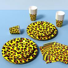 Yellow Background Leopard Print Disposable Plates, Napkins And Cups Set, Serves 8 Guests. This Disposable Party Supplies Set (Including Plates, Napkins And Cups) Is Perfect For Birthday Parties, Weddings And Family Picnics. - View 4