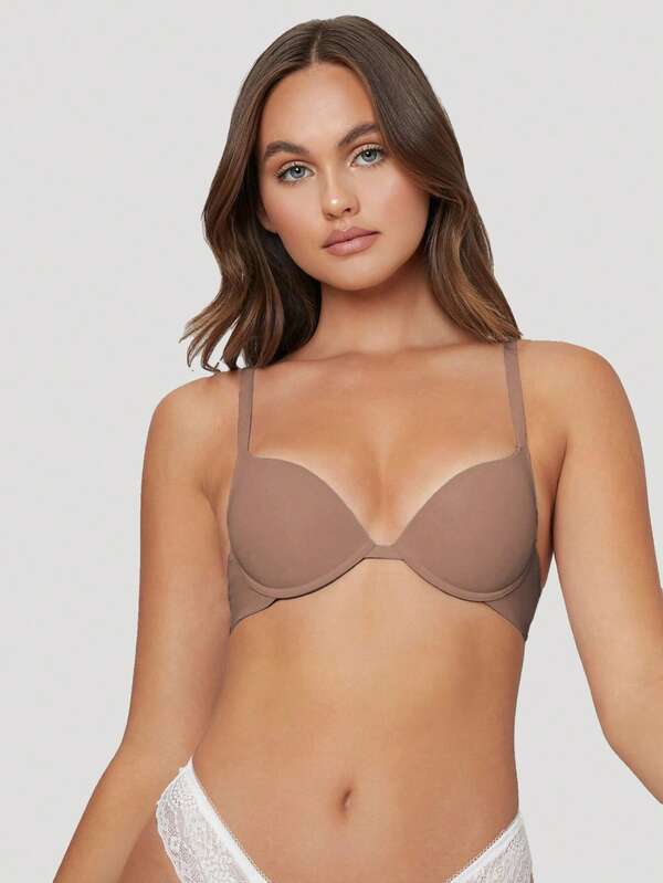 SHAPORA Women's Minimalist Solid Color Underwire Bra Invisible Push Up Bra Brown Push Up Bra No Wire Push Up Bra Add 2 Cups Push Up Bra