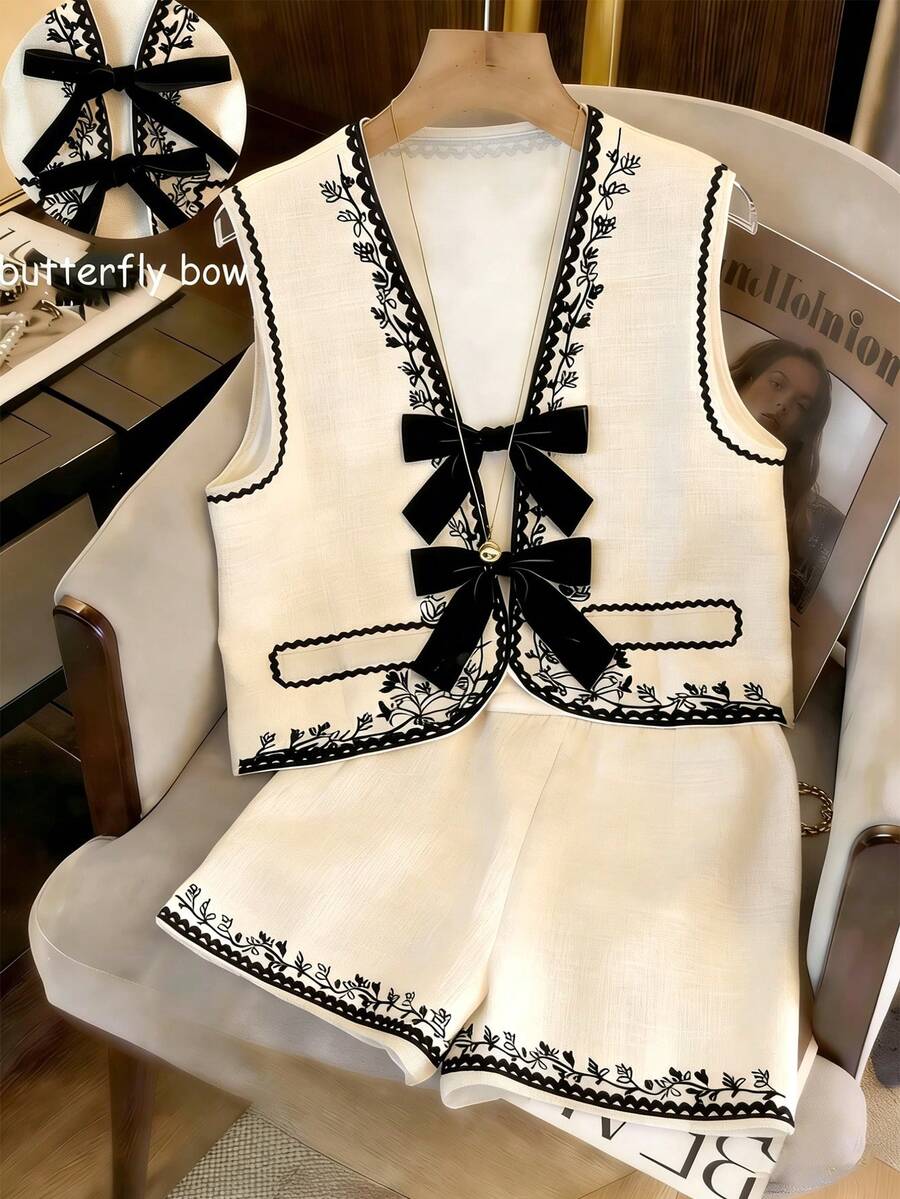 Lyxana Women's Floral Pattern Bow Decor Camisole - Apricot - View 1