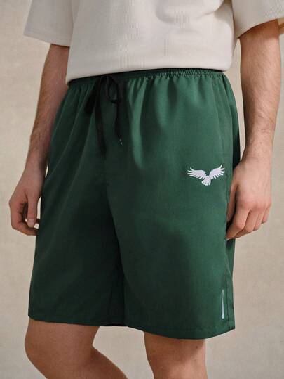 Courvante Men's Summer Casual Sports Daily Commute Bird Print Drawstring Waist Zipper Slant Pocket Shorts Tenniscore Sports Shorts