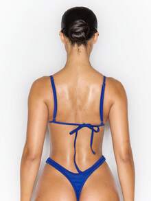 Musera Resort Checkered Panel Graphic Print Micro Bikini Top Only Spring Summer Vacation Sexy Coolgirl Ibiza Festival Holiday Pitstop - Navy Blue - View 3