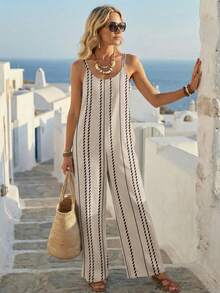 EMERY ROSE Women's Casual Printed Jumpsuit, Versatile Holiday Wear - White - View 3