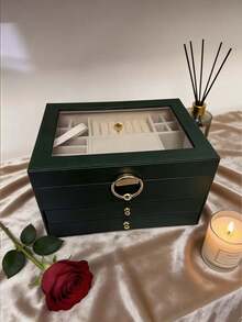 1pc Light Luxury Elegant Jewelry Storage Box, Suitable For Storing And Displaying Rings, Bracelets, Necklaces, And Earrings. High End Exquisite Multi-Layer Drawer Style Jewelry Storage Box With Large Capacity - Green - View 7