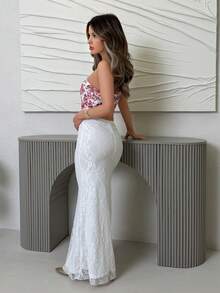 Jemour Áo Bandeau họa tiết hoa nhuộm loang màu nước đỏ trắng dành cho nữ, chất liệu vải thun co giãn, đường viền xương cá, trang trí đa năng, mùa cưới, bãi biển, lễ hội miền Tây, mùa hè, phong cách Boho - Đỏ và trắng - Xem 6