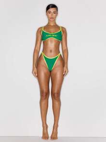 Musera Resort 印花撞色滚边比基尼上衣（仅限上衣）春夏度假性感酷女孩伊比沙岛音乐节假日驿站 - 綠色 - 查看 4
