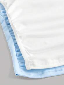 SHEIN Girlism 两件套少女休闲圆领褶皱腰部吊带背心套装，蓝白相间，适合日常休闲、百搭、居家穿着 - 藍色 - 查看 6