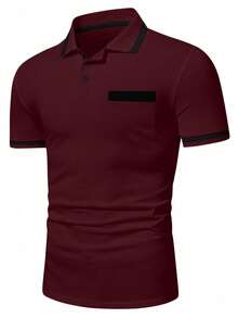 Calvornis Men's Casual Versatile Commuting Cotton Short Sleeve Polo Shirt, Formal Ceremony - Burgundy - View 4