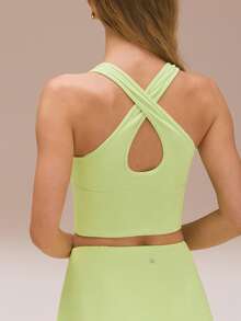 GLOWMODE FeatherFit™交叉肩带露背深V领背心，适合低强度瑜伽日常穿着，秋冬季适用。 - 薄荷綠 - 查看 3