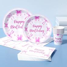 Bow Birthday Disposable Plates, Napkins And Cups Set, Serves 8 Guests.This Disposable Party Set (Including Plates, Napkins And Cups) Is Perfect For Birthday Parties, Weddings And Family Picnics. - View 3