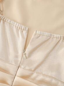 Franclia Bộ trang phục thanh lịch, tinh tế dành cho nữ, thích hợp cho hoạt động ngoài trời/hẹn hò, áo liền quần ống loe, eo rộng, cổ áo đính ngọc trai, eo cao, thích hợp cho mùa xuân/hè. - Màu be - Xem 3