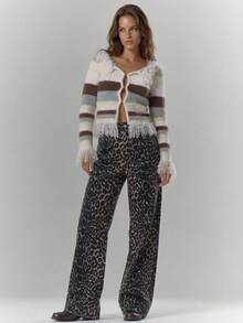 EURMUSE 100% Cotton MID RISE WIDEEG CUT LEOPARD PETITE JEAN - Multicolor - View 4