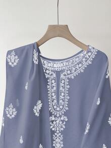 GlowEve Đầm nữ cổ tròn tay dài in họa tiết kiểu vintage mới, bộ 2 mảnh in họa tiết thời trang thường ngày kèm khăn choàng, đầm hè nữ, đầm thường ngày nữ - Nhiều màu - Xem 4