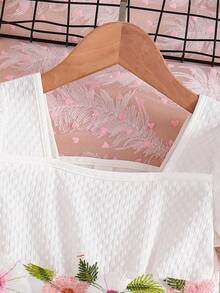 SHEIN Glamorique Kids Vestido de princesa blanco con cinturón de flores para niña, vestido de florista de manga corta y corte evasé con volumen, vestido ligero para ocasiones festivas - Blanco - Ver 7