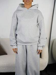SAYEHFBABY 两件套女士休闲简约套装，女士秋冬连帽衫和运动裤套装，适合日常穿着 - 灰色 - 查看 3