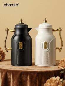 Một bình giữ nhiệt dung tích lớn, một ấm trà mạ vàng, một máy pha cà phê, một túi nước nóng và một bình giữ nhiệt tráng men thủy tinh kiểu nhấn. - Bình giữ nhiệt mạ vàng - Xem 4