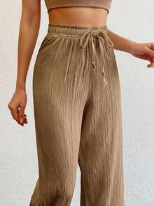 Cottnline Tall Women's Solid Color Long Waist Drawstring Pants - Mocha Brown - View 5