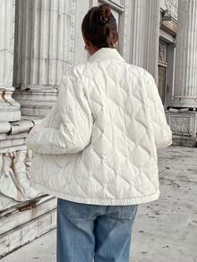 SHEIN LUNE 1 pieza Chaqueta de plumón ligera casual con bolsillo de manga larga para mujer - Albaricoque - Ver 2