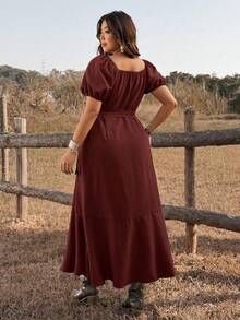 Ceyna Plus Size Women Elegant Tie-Wrap Ruffle Hem Dress Wrap Around Dresses For Ladies Wrap Dress Wedding Guest Womens Dresses Best Selling Dresses Occasion Dresses For Ladies Evening Dresses Western Formal Wedding Guest Dress Rustic Color Dress For Women Wedding - Red - View 2