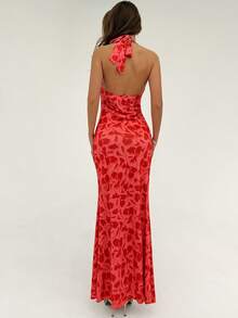 RiviMae Đầm dài màu đỏ khoét lỗ in họa tiết, thắt eo dành cho nữ - Nhiều màu - Xem 2