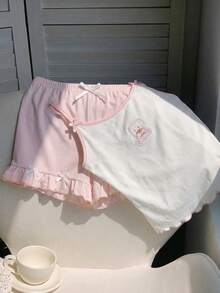 Comfortcana 2件套女士休闲粉色吊带背心和短裤套装，时尚夏季装扮 - 粉色 - 查看 6