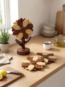 Cirelle Sunflower-Shaped Solid Wood Placemats - Heat-Resistant Natural Mats For Dining Table, Rustic Home Decor & Kitchen Essential - Multicolor - View 4