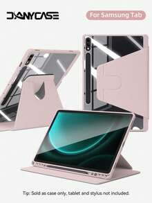 1个/DANYCASE 镜面超薄旋转保护套，兼容三星 Galaxy Tab S9 FE+ S9+ 12.4 英寸 S9 S9FE A8 S7+ S8+ S7FE S7 S8 S6lite，带笔槽设计，防震保护套，透明后盖 - 粉色 - 查看 7
