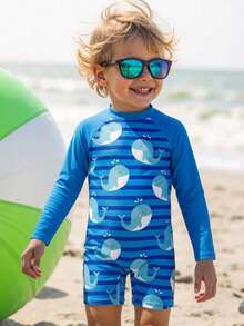 SHEIN 1pc Young Boys' Casual Street Dinosaur Print Patchwork Sleeve One-Piece Knit Swimsuit Summer Outfits Y2k Vacation Tendencias Ss26 Goth Gothic Streetwear Sumwon Burgundy Holiday Vintage Boho Festival Gras Party Cute Birthday Boys Modest Casual Cozy Kids Beach Wear Long Sleeve Bathing Suit For Kids Toddler Boy Swimwear Boys Rash Guard Set Long Sleeve Swimsuit - Multicolor - View 3